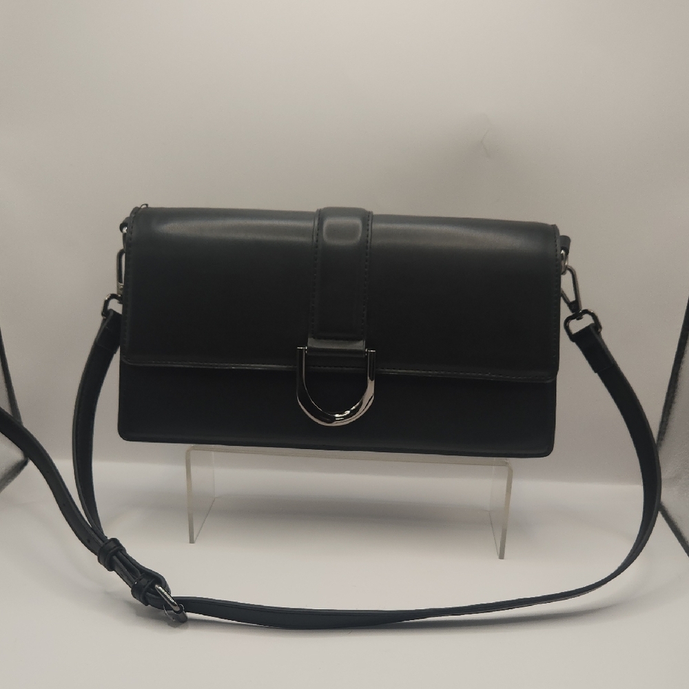 Like Dreams Black Georgie East West Buckle Shoulder Vegan Leather Bag